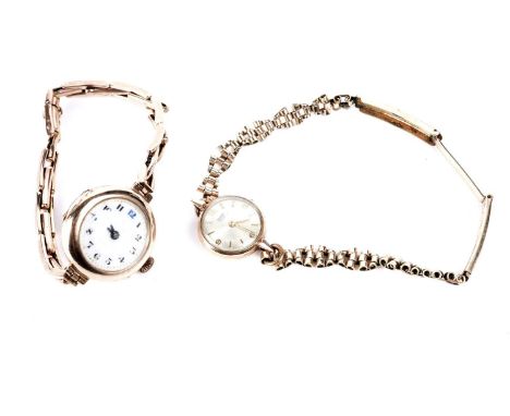 A 9ct yellow gold cased wristwatch, fitted manual wind movement, on flexible strap; and a Tudor Royal cocktail watch, gold ca