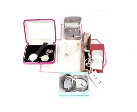 A 9ct yellow gold bangle, 5.0g gross; and a selection of other jewellery, including: two silver bangles; an automatic wristwa