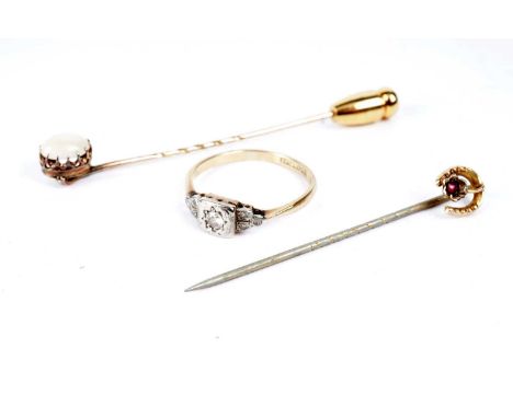 A diamond ring, the central illusion set diamond on diamond shoulders, stamped "18ct &amp; Plat", size P, 2.3g gross; togethe