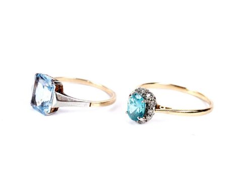 A topaz single stone ring, in white gold setting and yellow gold shank, stamped "18ct", size M 1/2; and a topaz and diamond c