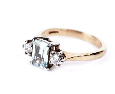 A topaz and diamond ring, in white gold setting and 9ct yellow gold shank, size O, 3.4g gross.