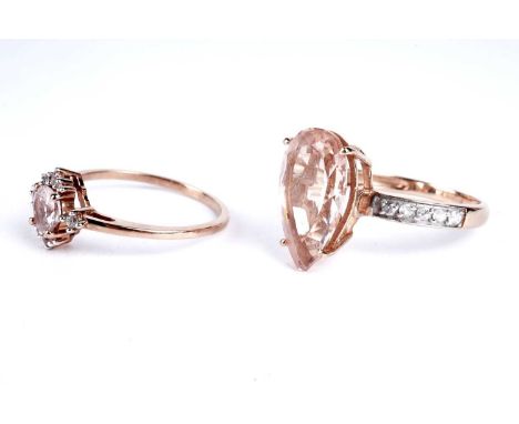 A pink morganite and white zircon cluster ring, in 9ct rose gold, size N, 1.8g gross; and a Galileia Morganite and white zirc