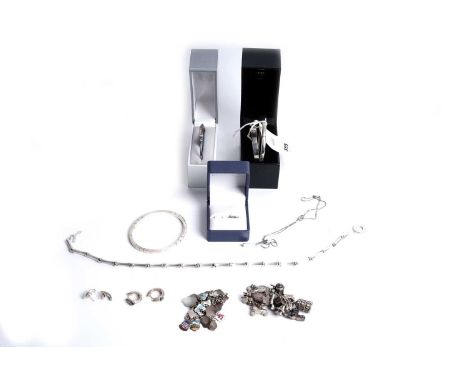 A collection of silver and costume jewellery, including: an Ortak silver bangle, with pierced decoration, 66mm diameter; a si