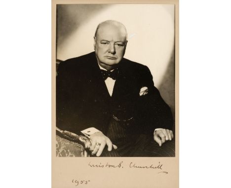 Churchill (Winston Spencer, 1874-1965). Photograph Signed, 1955, vintage gelatin silver print [by Vivienne], Churchill full f