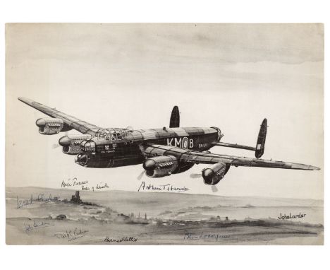 * Wallis (Barnes Neville, 1887-1979). A signed black and white print from artwork by John Larder, c. 1970s, showing the Lanca