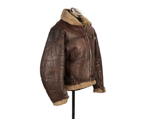 * Royal Air Force. A WWII period Irvin pattern brown leather flying jacket, with lightning zipper, to the front and cuffs, be