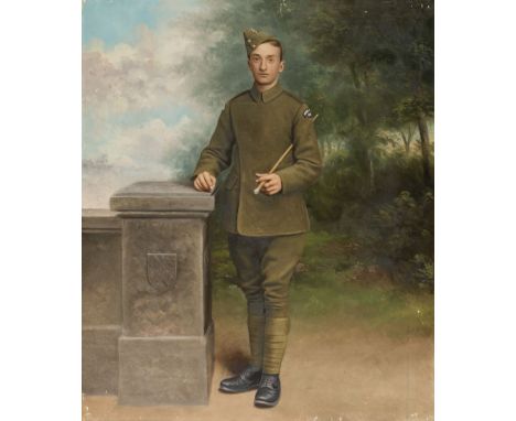 * Royal Flying Corps. A WWI portrait of an airman c.1917, oil on canvas, unsigned, 60.5 x 50.5cm, unframedQty: (1)