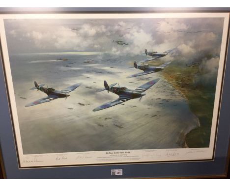 * Wootton (Frank, 1911-1998). D-Day June 6th 1944, colour print, numbered 14/850, signed by the artist, Geoffrey Page, Bill R