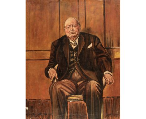 * Sutherland (Graham, 1903-1980, after). Portrait of Sir Winston Churchill, circa 1970s, full-length oil on canvas portrait o