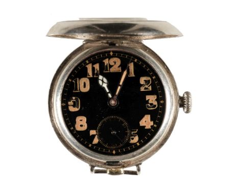 * Alcock &amp; Brown. A wristwatch presented to Captain Alcock on 17 July 1919, the silver case with black Arabic numerals, w