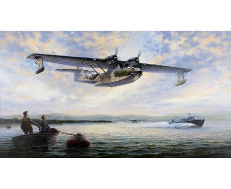 * Perring (Bill, 20th century). Catalina, 1995, oil on canvas, showing Catalina 'Y' JV928 returning to base following the sin