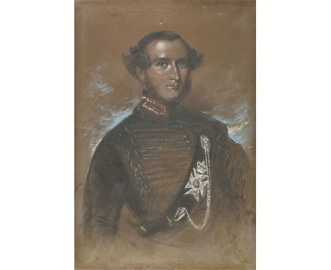* MacDonald (Daniel, 1821-1853). Portrait on an Officer of the Kings Royal Rifle Corps, 1848, charcoal and chalks, signed and