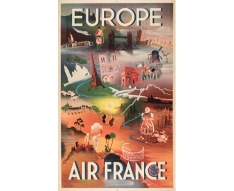 * Falcucci (Robert, 1900-1989). Europe, Air France, circa 1948, colour lithograph poster, printed by Alépée &amp; Cie, Paris,