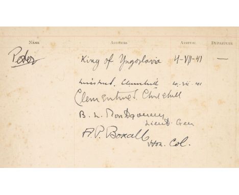 * Churchill (Winston Spencer, 1874-1965). Autograph Signature, 'Winston S. Churchill', 4 September 1941, signed in blue ink a