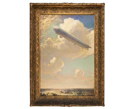 ARR * Cooper (Alfred Egerton, 1883-1974). The R26 Airship over Norfolk, c. 1918, oil on canvas, 90 x 60 cm, gilt moulded heav