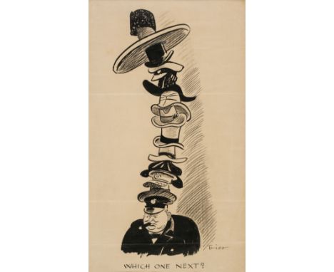 * Trier (Walter, 1890-1951). Which One Next? pen &amp; ink with black crayon cartoon on wove, depicting Winston Churchill sup