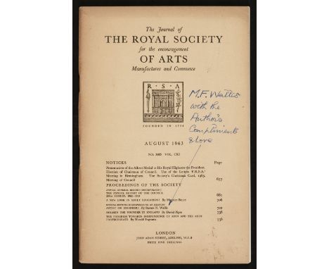 Wallis (Barnes Neville, 1887-1979). 'Artist or Engineer? An Oration' [contained as pp. 724-735 in:] The Journal of the Royal 