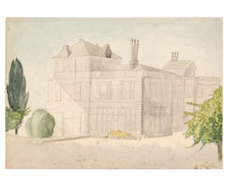 * Churchill (Clementine, 1885-1977). Pencil and watercolour of an unidentified building, attributed to Clementine Churchill, 