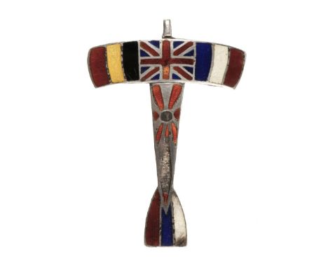 * The Allies Aeroplane. Rare Lapel Brooch, circa 1914-18, sterling silver with enamel decoration depicting flags of the allie