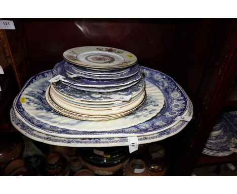 A pair of Spode “Italian” side plates, 6 1/4” dia, two blue and white platters, 19 1/2” wide, a quantity of other blue and wh