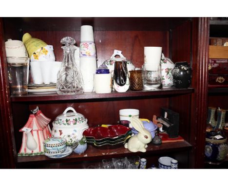 Three Portmeirion tureens, a Poole vase, 12” high, glassware and other items 