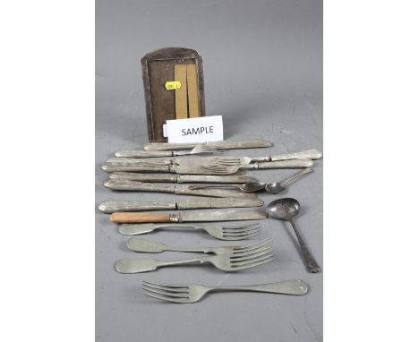 A silver plated part fish knife and fork set, and other plate, various 
