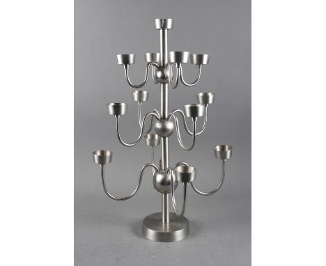 A stainless steel thirteen-light table candelabra, 20” high 