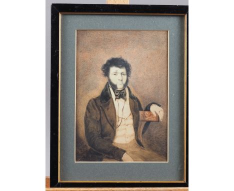 Gordon of Newry, 1831: a watercolour on paper portrait miniature of J Barker of London, 6 1/4" x 4 1/2", in ebonised frame 