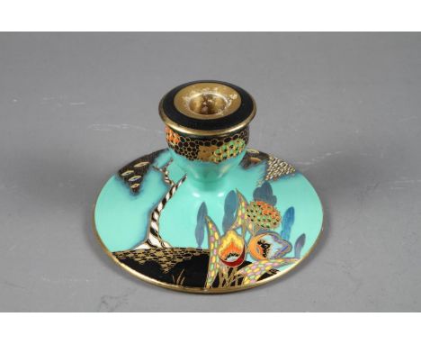 A Carltonware 3765A pattern squat candlestick, 3 1/4” highCondition report: slight wear to gilt line on base, wax deposit in 