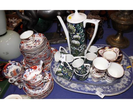 A Portmeirion “Magic Garden” pattern part coffee set, an Amherst “Japan” pattern part combination service, a blue and white p