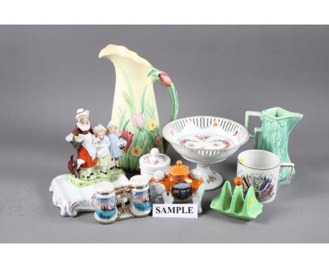 A quantity of Carltonware, including dishes, a preserve pot, a jug, 10 1/4” high, two Clarice Cliff dishes, a Doulton Burslem