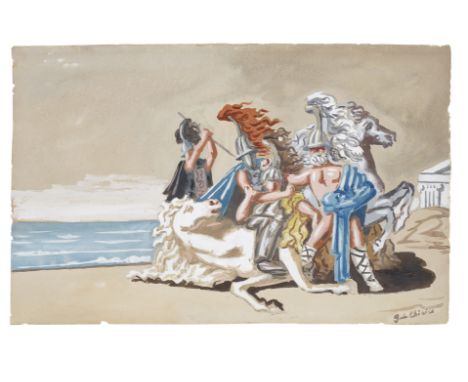 GIORGIO DE CHIRICO (1888-1978)Eroi in combattimento signed 'G. de Chirico' (lower right)gouache, ink, wash and pencil on pape