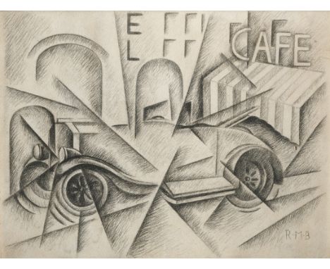 ROBERTO MARCELLO BALDESSARI (1894-1965)Automobile + cafe signed with the artist's initials 'R·M·B' (lower right)pencil on car