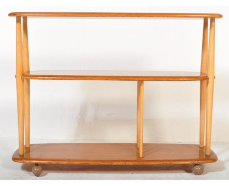 Lucian Ercolani - Ercol - Model 361 - A mid 20th century model 361 beech and elm wood bookcase trolley from the Windsor range