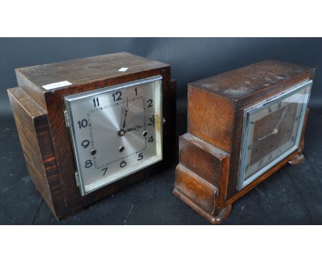 1930's Art Deco walnut and oak cased Westminster chime mantel clock by TW Long - Cardiff together with another Westminster ch