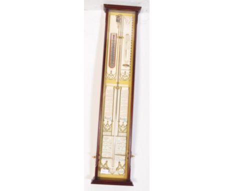 An early 20th century mahogany cased Admiral Fitzroy barometer with brass slide indicators having white ground and notation t