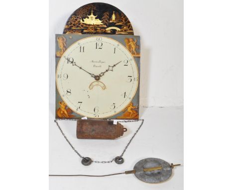 Martin Roper of Penrith&nbsp; - A 19th century hand painted longcase grandfather clock face. The face having domed frieze ato