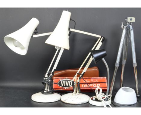 An assortment of retro vintage mid 20th Century ceramic table lamps lights. Two spring loaded angle poise style lamps with ci