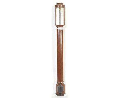 A contemporary wall mounted hanging mahogany stick barometer. With a flared top, silver dial. Signed Rosetti of London. Measu