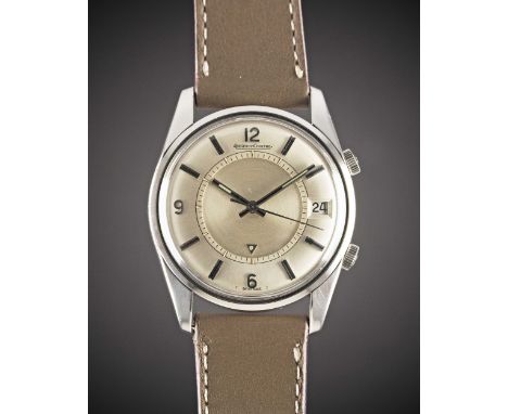 A GENTLEMAN'S STAINLESS STEEL JAEGER LECOULTRE MEMOVOX ALARM WRIST WATCHCIRCA 1960s, WITH QUARTERLY ARABIC NUMERALSMovement: 