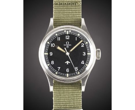 A GENTLEMAN'S STAINLESS STEEL BRITISH MILITARY OMEGA RAF PILOTS WRIST WATCHDATED 1953, REF. 2777-1 SCMovement: 17J, manual wi