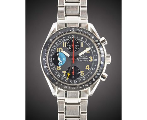 A GENTLEMAN'S STAINLESS STEEL OMEGA SPEEDMASTER "MK 40" TRIPLE CALENDAR AUTOMATIC CHRONOGRAPH BRACELET WATCHCIRCA 1997, REF. 