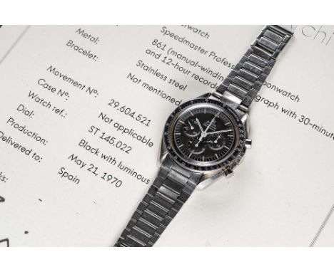 A RARE GENTLEMAN'S STAINLESS STEEL OMEGA SPEEDMASTER PROFESSIONAL CHRONOGRAPH BRACELET WATCHDATED 1970, REF. 145.022-69 ST WI