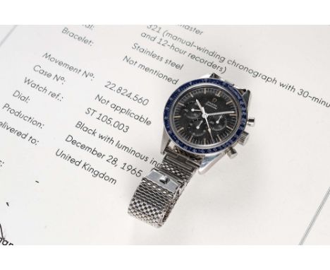 A VERY RARE GENTLEMAN'S STAINLESS STEEL OMEGA SPEEDMASTER "ED WHITE" CHRONOGRAPH BRACELET WATCHDATED 1965, REF. S 105.003-64 