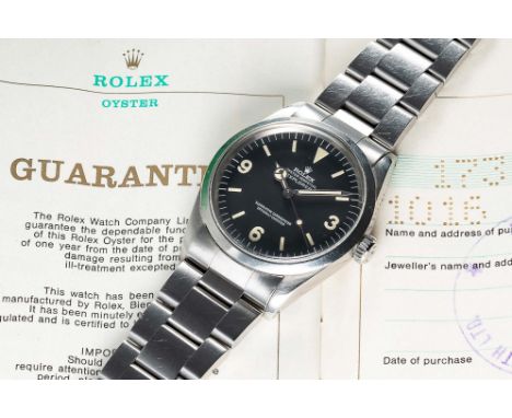 A RARE GENTLEMAN'S STAINLESS STEEL ROLEX OYSTER PERPETUAL EXPLORER BRACELET WATCHCIRCA 1968, REF. 1016 WITH ORIGINAL BOX, CHR