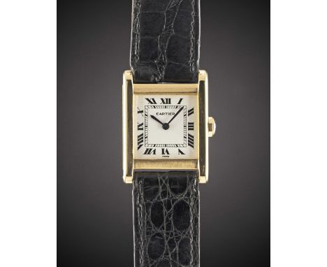 A GENTLEMAN'S SIZE 18K SOLID GOLD CARTIER PARIS TANK NORMALE WRIST WATCHCIRCA 1980sMovement: 17J, manual wind, cal. 78-1 / 25