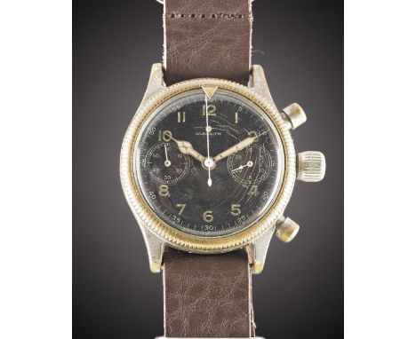 A GENTLEMAN'S GERMAN MILITARY TUTIMA GLASHUTTE LUFTWAFFE PILOTS FLYBACK CHRONOGRAPH WRIST WATCHCIRCA 1940sMovement: Manual wi
