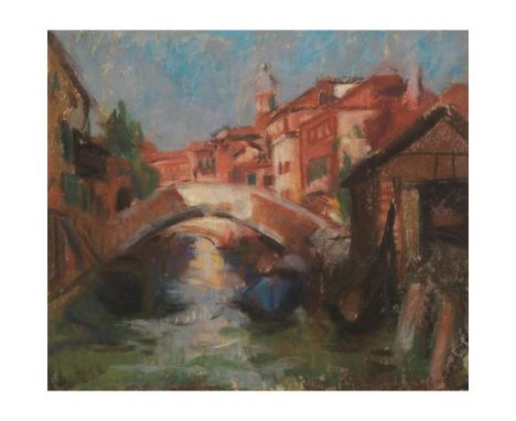  LENA M. ALEXANDER THE BOATHOUSE, VENICE Signed lower left, pastel  48cm x 56cm (19in x 22in)   