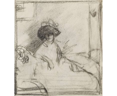  JOHN DUNCAN FERGUSSON WAITING, PARIS (NO.37)- 1908-09 Conté  9.25cm x 9cm (3.75in x 3.5in) Alexander Meddowes Fine Art, Edin