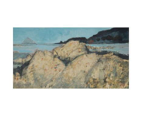  GORDON HOPE WYLLIE AILSA CRAIG Mixed media on board  10cm x 20cm (4in x 8in) Compass Gallery, Glasgow, Gordon Wyllie, 9th Se